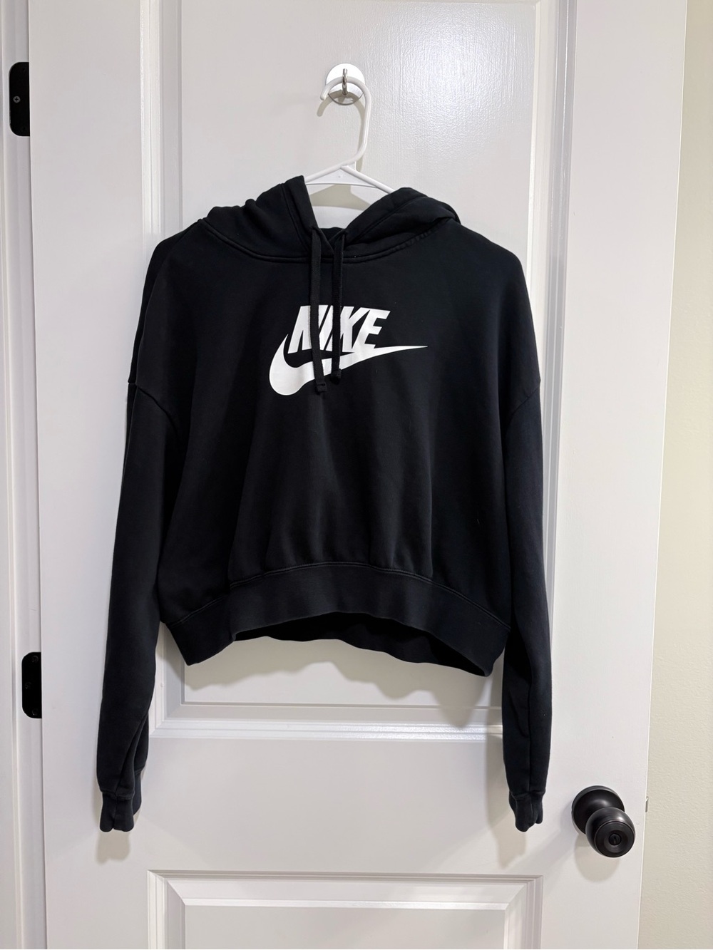 Nike Black Cropped Hoodie with White Swoosh